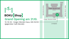 Werbegrafik für das Grand Opening des BOKU Shops am 21. Oktober