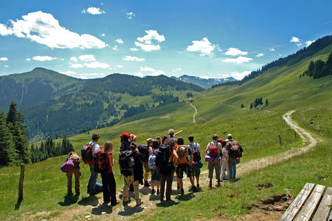 Menschen beim Wandern auf der Alm