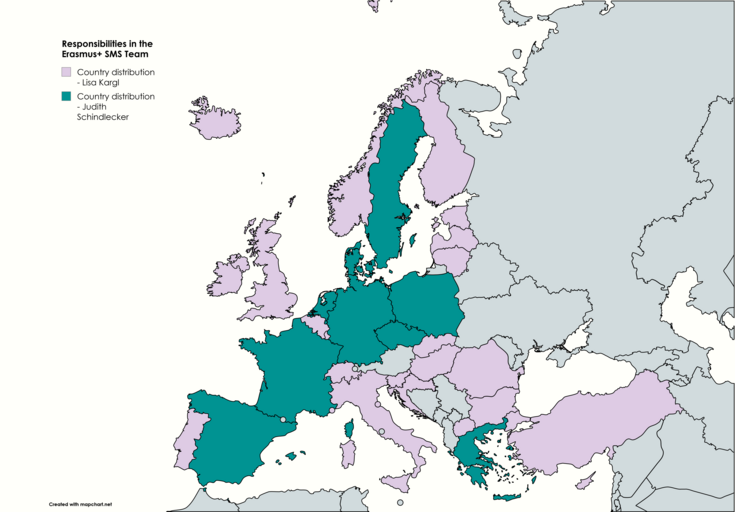 Länderkarte Europa, die die Länderaufteilung im Team zeigt.