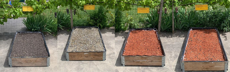 4  Beete ( 1m mal 0,7m und 0,2m hoch) mit untersch. Substrat gefüllt