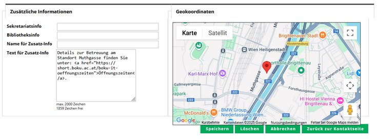 Ansicht Visitenkarte BOKUonline