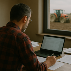 ChatGPT generated image of farmer working on a laptop