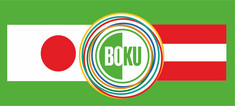 The japanese (left) and the austrian flag(right) connected with the BOKU logo 