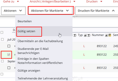 Aufruf gültig setzen