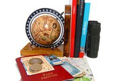globe, passport, money, etc