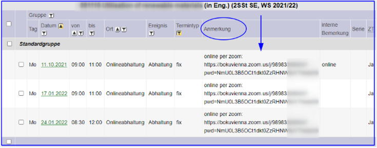 Screenshot BOKUonline Course details