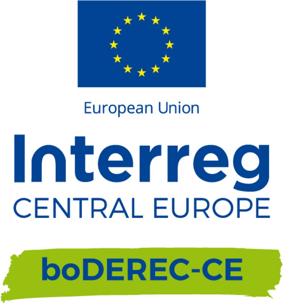 EU flag (12 stars on blue background), European Union Interreg Central Europe boDEREC-CE