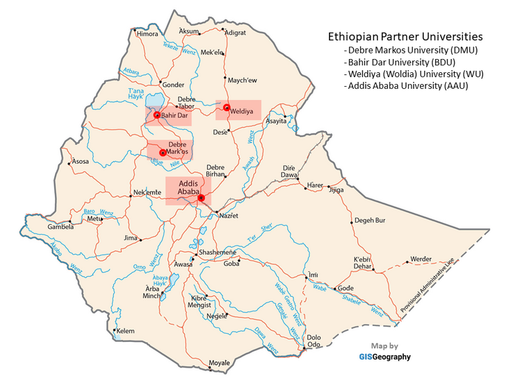 Sites of Ethiopian project partners