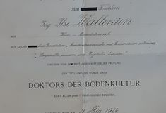 Verleihungsurkunde Doktor der Bodenkultur, datiert mit 21. Mai 1924