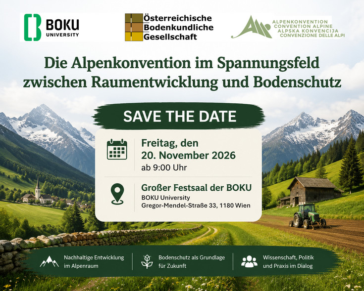 Save the Date: Tagung Alpenkonvention, Raumentwicklung, Bodenschutz