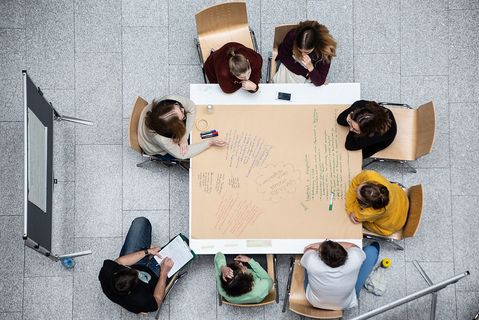 Students working together at a table