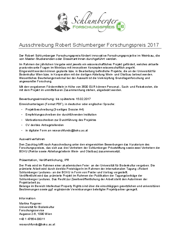 Ausschreibung Robert Schlumberger Forschungspreis 2017 [Download –> Rechts-Klicken]