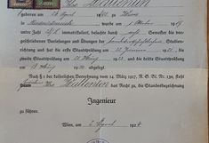 Beurkundung mit dem recht, die Standesbezeichnung Ingenieur zu führen, 2. April 1924