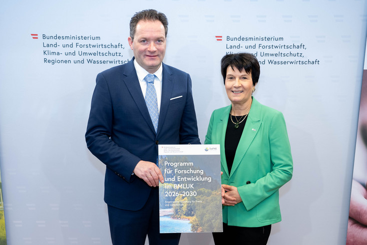 Bundesminister Totschnig präsentierte gemeinsam mit BOKU-Rektorin Schulev-Steindl das Programm für Forschung und Entwicklung 2026–2030 des BMLUK. 