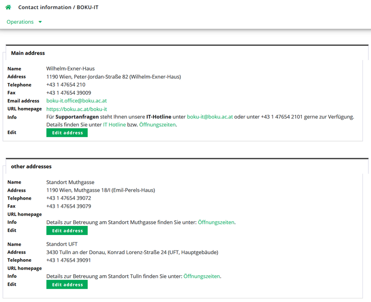 Contact overview BOKUonline