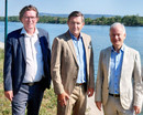V.l.: viadonau-Geschäftsführer Hans-Peter Hasenbichler, Bundesminister für Innovation, Mobilität und Infrastruktur Peter Hanke und Wasserbaulabor-Leiter Helmut Habersack (Fotocredit: viadonau)