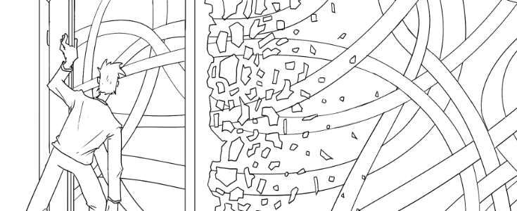 Grafik illustriert Barrieren in der digitalen Welt. 