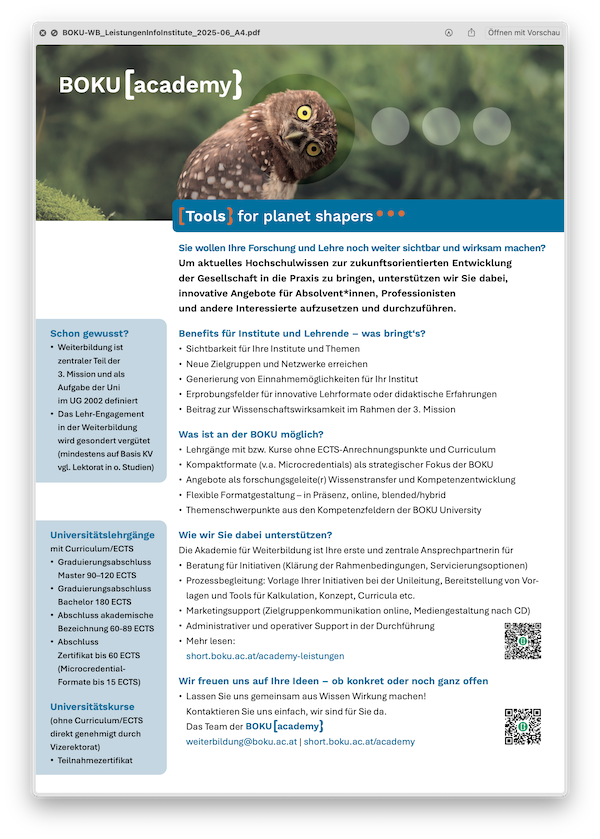 Infosheet für Institute